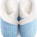 Slippers for Women Fuzzy House Slip on Indoor Outdoor Bedroom Furry Fleece Lined Ladies Comfy Memory Foam Female Home Shoes Anti-Skid Rubber Hard Sole (7-8, Blue)