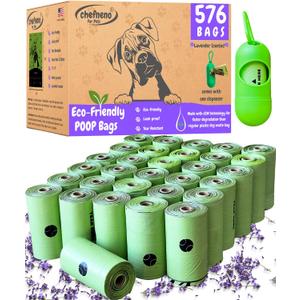 Biodegradable Doggy Poop Bags with Dispenser (576 Bags) Eco-friendly Dog Waste Pickup Bags Refill Rolls Cat Waste Bags (Green, 32 Rolls, Lavender Scented)