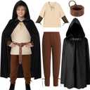 4 PCS Renaissance Costumes Outfit Pirate Medieval Viking Costume Hooded Cape Belt for Halloween Cosplay (6-8 Years, Mixed Color)