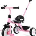 Liberry 2 in 1 Toddler Tricycle Age 2 3 4 Years Old, Kids Trike with Adjustable Push Handle, Bell & Basket, 3 Wheel Bike Riding Toy Birthday Gift for Girls Boys, Light Pink