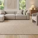 Bedsure 9x12 Faux Wool Area Rugs for Living Room, Machine Washable Carpet, Non-Slip Backing, Pet Friendly Throw Rug for Bedroom Dining Room, Natural Ivory