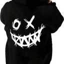 WDIRARA Men's Graphic Hoodie Long Sleeve Hooded Sweatshirts Pullover Tops Streetwear Black Small
