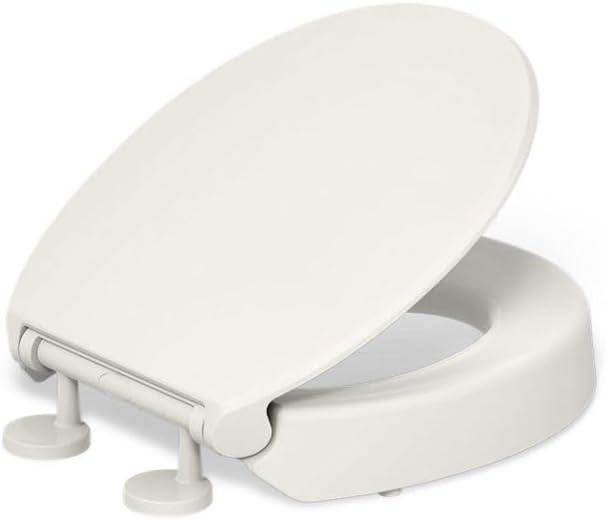 KOHLER 25876-96 Hyten 3" Height, Elevated Soft Close Round Toilet Seat, Contoured Seat with Grip-Tight Bumpers, Quick-Attach Hardware, Biscuit