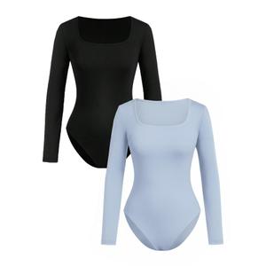 RoseSeek Girl's Long Sleeve Bodysuit Square Neck Leotard Fall Tops