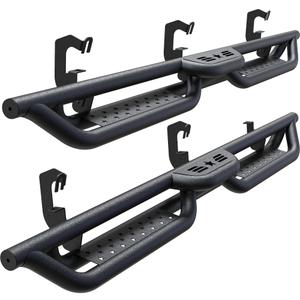 Running Boards Side Steps Compatible with Chevy Silverado/GMC Sierra Double & Extd Cab 2007-2018 1500 (Inc.19 LD/Lt), 2007-2019 2500HD 3500HD, 6" 2-Stairs Coated Black Carbon Steel Nerf Bars