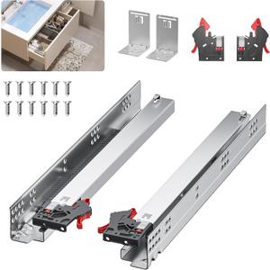 12 15 18 21 24 Inch Bottom Mount Soft Close Drawer Slides - Full Extension Concealed Rails Track - 100 lb Load Capacity - 1 Pair (Soft Close with Bracket，21 Inch)