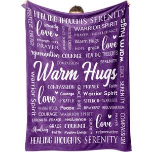 Afterprints Warm Hugs Healing Blanket - Get Well Gifts for Women After Surgery, Breast Cancer Gifts for Women Friends, Inspirational Blanket, Soft Comfort Throw Blankets 50"x60" (Purple)