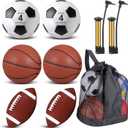 Lenwen 6 Pcs Sport Balls Set for Kids Teens, Include Official Size Basketball Football Soccer Ball with Sport Equipment Bags and Pumps Christmas Training Practice Gift (Retro Colors)
