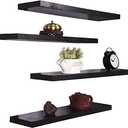 HXSWY Wood Floating Shelves for Wall, Wooden Wall Shelves for Bedroom, Wall Mounted Shelves for Living Room, Set of 4 Black 24 Inch