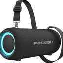 Passau Portable Bluetooth Speakers Loud 40W Peak Stereo Sound, Passive Radiators-Deep Bass, All Day Playtime, Adjustable Strap, BT5.3, IPX5 Wireless Speaker RGB Lights for Indoor Outdoor (Black)