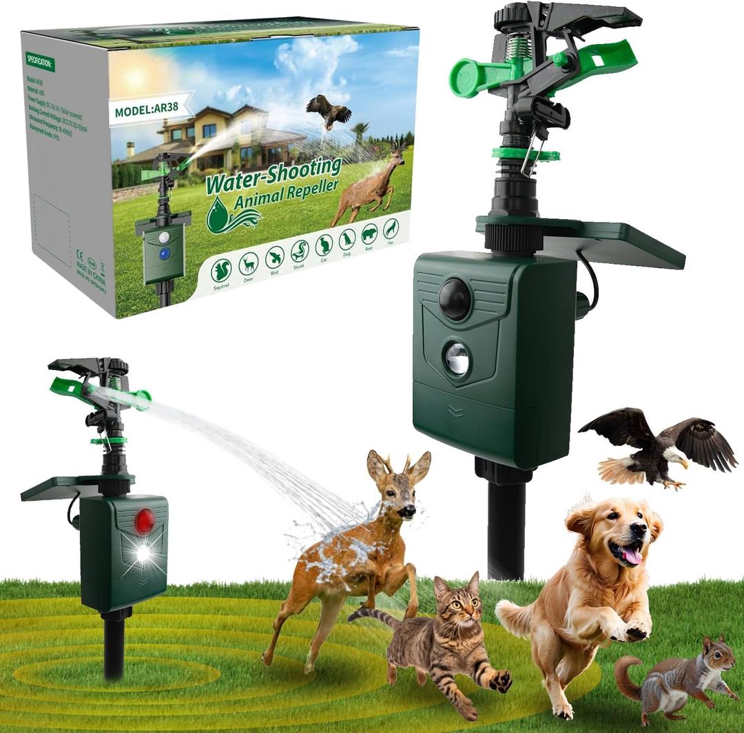 Animal Repellent  Motion-Activated Water Sprinkler Solar Powered Cat, Dog, Deer, Squirrel, Skunk Repellent for Lawn, Garden & Yard Protection