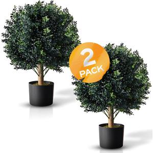 BOTARO TRESIL Set of 2 - Pre-Potted 24" High Ball Shaped Boxwood Topiary- 16" Diameter - Plastic Pot (23")