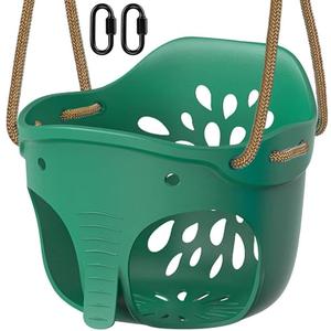 Dolibest Heavy Duty High Back Full Bucket Toddler Swing Seat with Locking Carabiners and Adjustable Rope, Cute Elephant Shape Design, 600LB Weight Limit (Bucket Swing, Green)