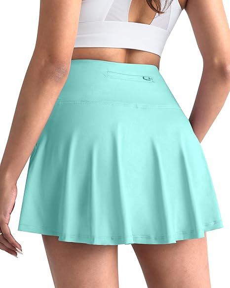CHRLEISURE Women Tennis Golf Skirt with Pockets - High Waisted Crossover Golf Pleated Athletic Workout Dress Running Skort, Large