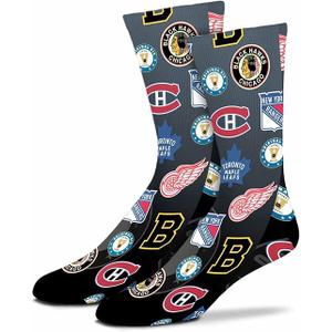 For Bare Feet NHL Unisex Kids Nhl Mvp Crew Sock Youth Size 10-13. (3 PACK)
