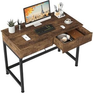 CAIYUN 40“ Small Desk for Bedroom, Computer Desk with 2 Wooden Drawers, Home Office Desk with Storage, Vanity Desk, Kids Study Writing Desk for Small Space, Vintage Table for Bedroom,(Rustic Brown)
