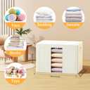Clothes Storage Bins with Metal Frame, Foldable Clothes Organizers Storage Containers for Clothes, Sheets, Blankets, Pillows and Towels (100L, 3 Pack) Beige