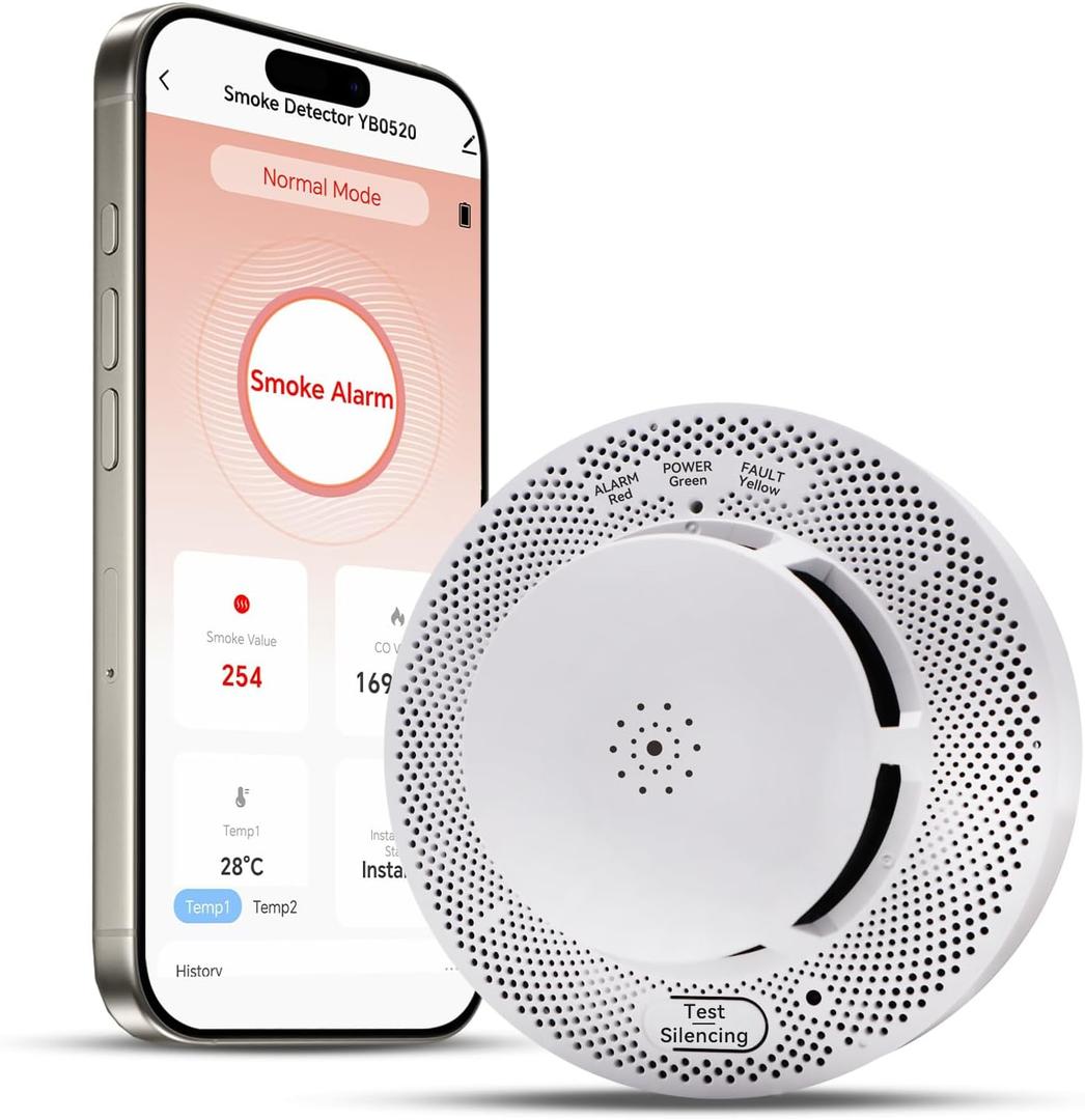 Smoke & Carbon Monoxide Detector, 3-Year Battery Powered,Photoelectric Smoke Alarm with Test/Silence Button, Sound Warning and LED Light Indicators, JTY-GW-YB0520