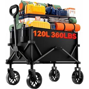 Collapsible Folding Wagon, Wagon Cart Heavy Duty Foldable with Two Drink Holders, Utility Grocery Wagon for Camping Shopping Sports