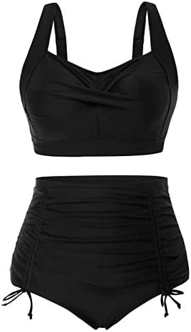 Hanna Nikole Women Plus Size Two Piece Swimsuit Sets Twist Front Bikini Bathing Suit with Drawstring Ruched Bottom Size 12W