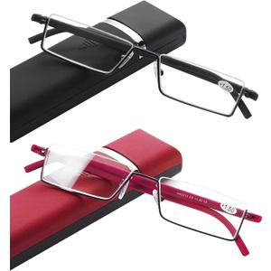 2 Pack Half Frame Reading Glasses for Men and Women Lightweight Computer Readers with Portable Case 2.25