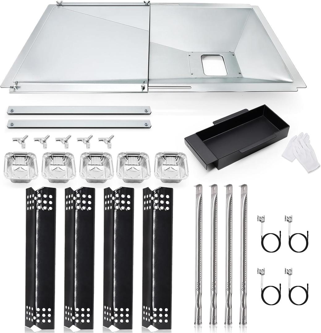 Hiorucet Grill Grease Tray Replacement Parts for Nexgrill 4 Burner 720-0925P, 720-0925, Drip Pan with Catch Pan, Heat Plate Flame Tamer, Burners Tubes and Igniters for Home Depot Nexgrill Grill Parts.