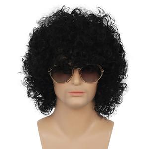 Kaneles Curly Afro 70s 80s Costume Wigs for Black Men Short Natural Fluffy Kinky Hair Cospaly Party Wigs, (Black)