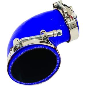 1.5"-2.5" ID (38-63mm) 90 Deg Silicone Reducer Coupler, 4" (102mm) Long Leg for Radiator Coolant, 4-Ply Reinforced with 2 T-Bolt Clamps, Blue