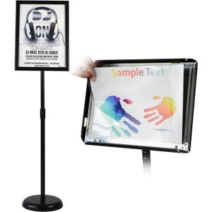 T-SIGN Adjustable Heavy Duty Pedestal Sign Holder Floor Stand, Sign Stand Poster Stand, 8.5 x 11 inch, Vertical & Horizontal View, Outdoor Indoor Standing Display Sign Holders Aluminum Black