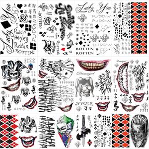 23 Sheets Halloween Joker Tattoos for Men Women Adults, Halloween Face Fake Temporary Tattoos, Halloween Snake Skull Bat Spider Scar Fake Tattoos Set for Halloween Cosplay Makeup Party Accessories (Green, Red, Orange, Black, Purple)