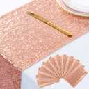 ShinyBeauty Rose Gold-Table Runners-10 Packs-12"x108" Sequin Table Runner Birthday Party Catering Event Glitter Table Runners 108 Inches Long Rose Gold Wedding Runners for Table
