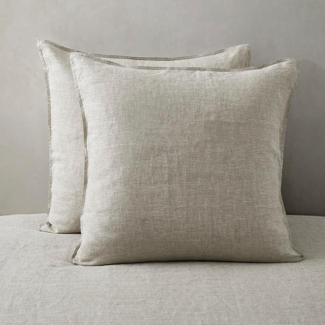 ATLINIA 100% Linen Pillowcases Set of 2, Euro Size 26" x 26" Pillow Case, Linen Pillow Sham (Natural)