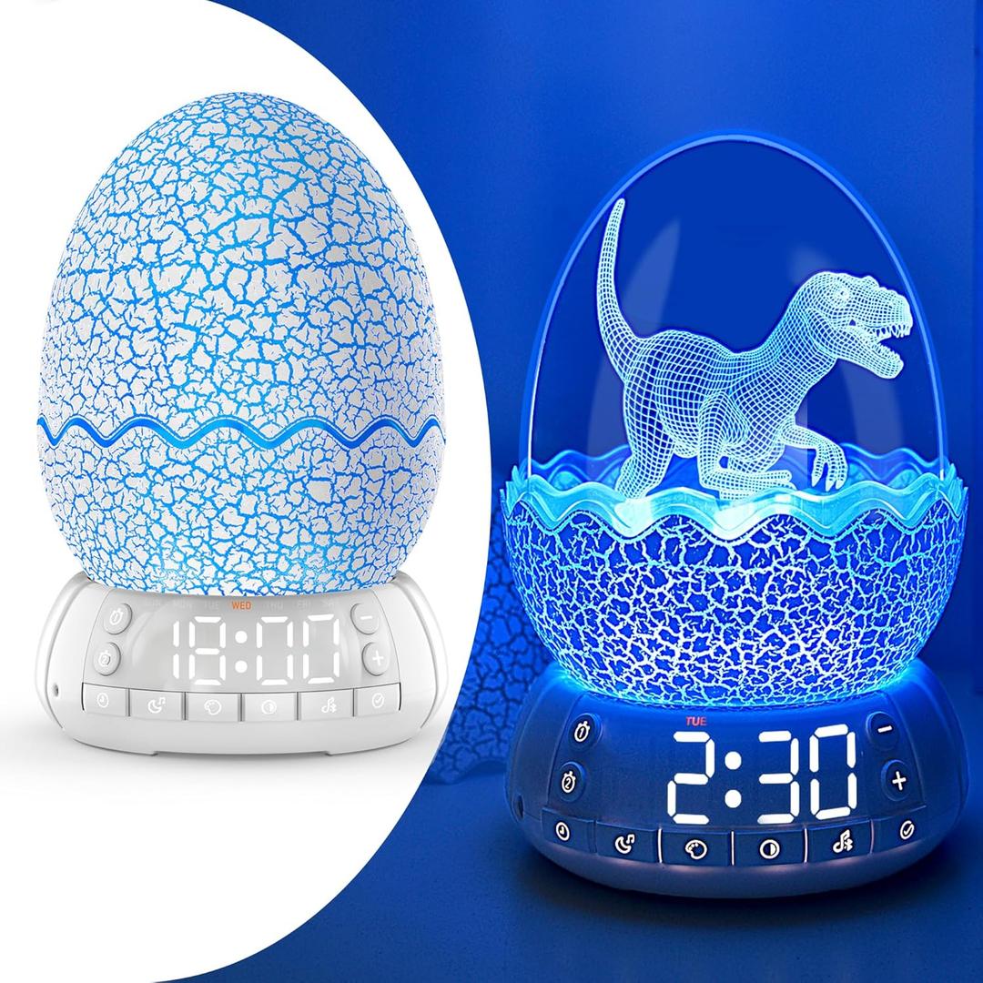 Dinosaur Egg Alarm Clock for Kids, Wake Up Light, Bluetooth Speaker, Sleep Training Clock with 20 Soothing Sounds & 8 Color LED Decor Night Light for Bedroom, Birthday Gift for Boys Girls Children