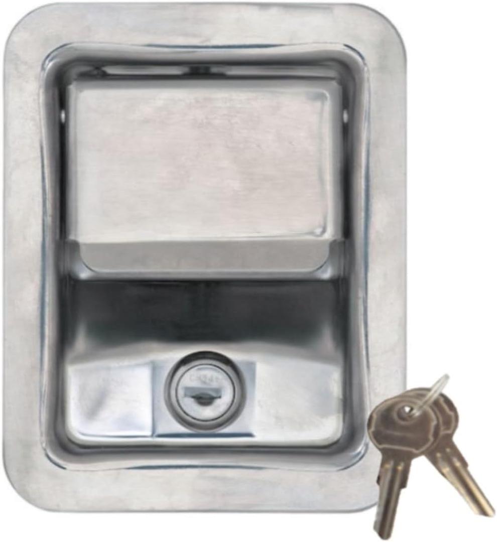 Buyers Products L3885RLS Stainless Steel Rotary Single Point Paddle Latch, 1/2 Inch Striker, Locking Tool Box Latch for Utility Boxes, Tack Boxes & More