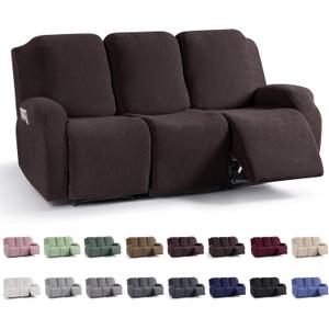 KinCam Recliner Covers, Stretch Reclining Chair Covers, Recliner Sofa Slipcovers Stripe Jacquard Recliner Couch Covers Furniture Protector Covers for Pet Kid (3 Seater, Chocolate)