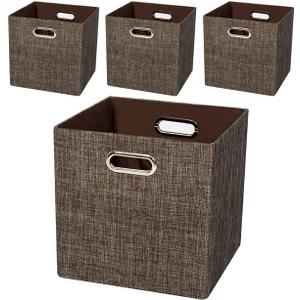 Storage Bins Cube Containers Boxes, Thick and Heavy Duty Fabric Drawers, 11×11 inch- Set of 4, Brown