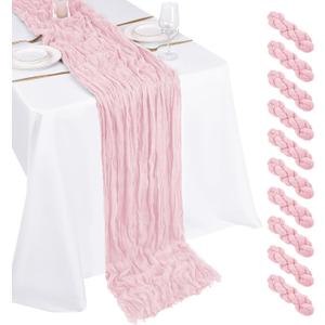 10 Pack Light Pink Cheesecloth Table Runner 17x108 Inch Boho Gauze Cheese Cloth Table Runners for Wedding Party Baby Shower Birthday Home Decor
