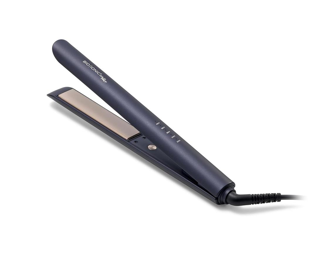 Bio Ionic GoldPro Hair Straightener, Blue, Moisturizing Heat Technology & 24K Gold MX, Hair Straightening Iron for Sleek Styles & Flat Iron Curls, 40% Longer Plates, Adjustable Heat (1 inch)