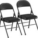 VECELO Folding Chairs Set of 2, Faux Leather Padded, Black, 2 Pack