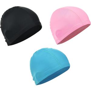 Cosmos 3 Pcs Elastic Stretchy Swim Cap Swimming Cap Breathable Fabric Swim Cap Comfortable Swim Hats for Men Women Adults Youth, Assorted Colors, One Size