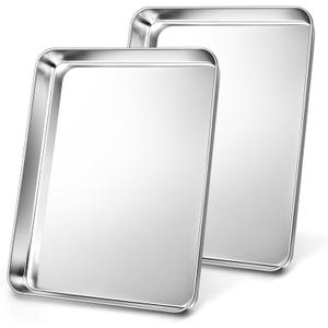 2Pcs Baking Sheet Pan Set, Joyfair Stainless Steel Cookie Sheets, Commercial Metal Pans Toaster Oven Tray Bakeware for Jelly Roll/Bread/Bacon, Heavy Gauge, Rust-free & Dishwasher Safe (17.5 Inch)