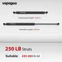 Vepagoo 28in 250Lb/1112N Heavy Duty Lift Support Gas Shock Strut Spring for Truck Bed Tonneau Cover Trailer Cap Camper Shell Topper RV Outside Kitchen Door Bed, 100250 100-250 10478 12162, Set of 2