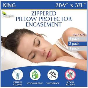 Four Seasons Essentials Waterproof King Pillow Protectors (Set of 2) – Zippered Pillow Cover Hypoallergenic Dust Allergy Proof Encasement