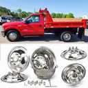 4pcs 17" Wheel Simulators Fit for 2005-2025 Ford F-350 F350, 8 Lug Protective Waterproof Replacements Bolt On Polished Stainless Steel Dually Hubcaps Wheel Covers W/Installation Tool Kit