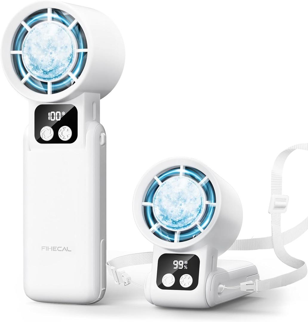 3 in 1 Portable Handheld Fan, 12000RPM Mini Turbo Fan with Cooling Compress & 5200mAh Rechargeable Battery, 5 Speed Adjustable Personal Cooler for Travel/Camping/Outdoor Activities-White