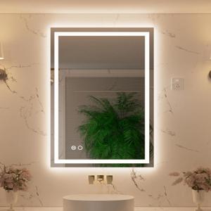 24"x36" LED Mirror for Bathroom with Front and Backlight, Lighted Bathroom Vanity Mirror for Wall with HD Tempered Glass, 3 Colors, Dimmable, Anti-Fog, Memory, Shatter-Proof, (Horizontal/Vertical)
