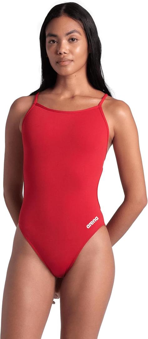 ARENA Women's Performance Team Solid Lace Back Swimsuit One Piece Bathing Suit (32, New Red/White)