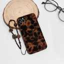NITITOP Compatible with iPhone 11 Pro Max Case with Chain Lanyard Strap Cute Stylish Leopard Print Brown and Black Amber for Women Girls Men Soft TPU Shockproof Protective Cover - Black