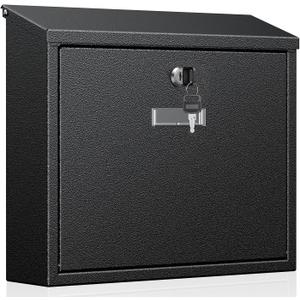 Uniclife Wall Mount Mailbox for Outside, Large Locking Mailbox with Key Lock, Security Mail Box, Postbox for House, Safe Key Drop Case, Steel Cash Drop Case for Home Office School, Black