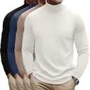 Huukeay 4 Pack Men's Turtleneck Shirts, Long Sleeve Casual Pullover Lightweight Slim Fit Sweater Basic Thermal Underwear Tops (X-Large, Black, Dark Blue, Gray Khaki, Beige White)